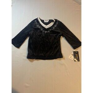 Amy Byer Blouse Vintage Y2K Girls XL/16‎ Black Roses Velour Long Sleeve NWT